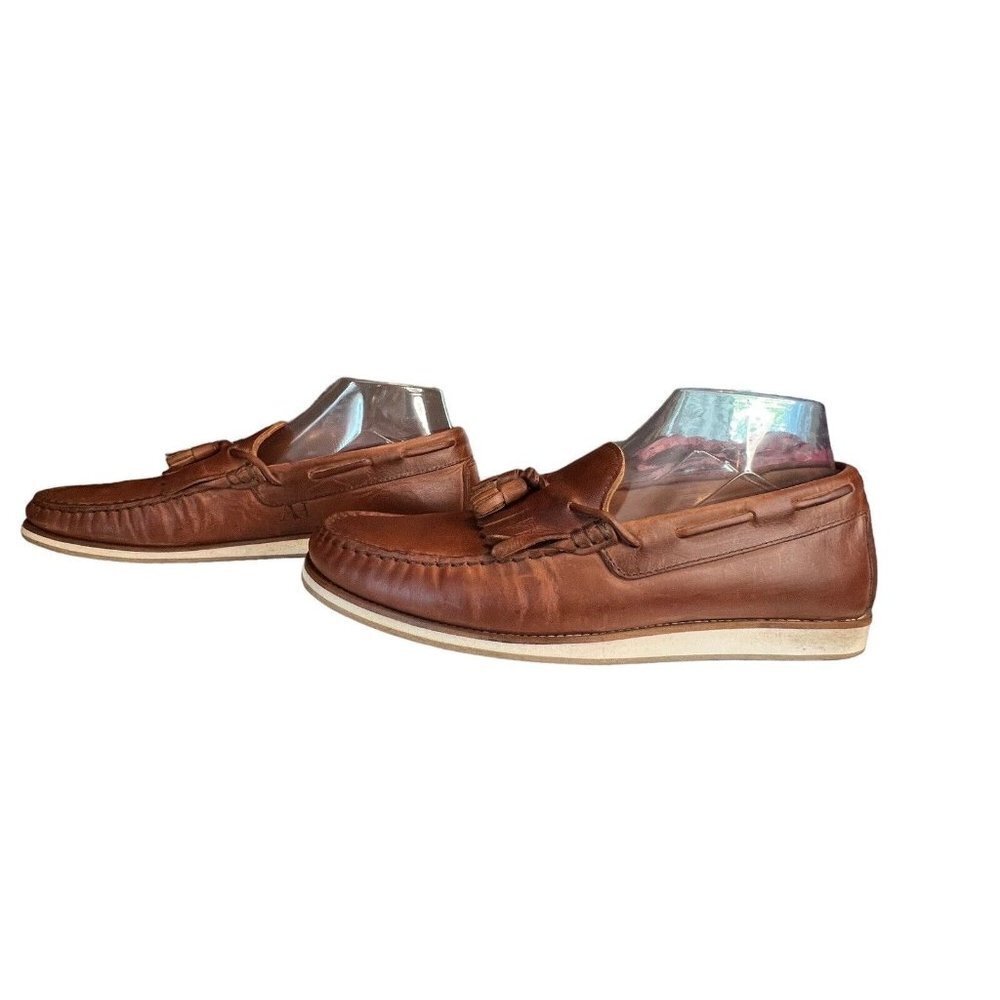 Austen Heller Mens Brown Leather Tassel Loafer Shoes Size 8.5 Slip On Dress‎